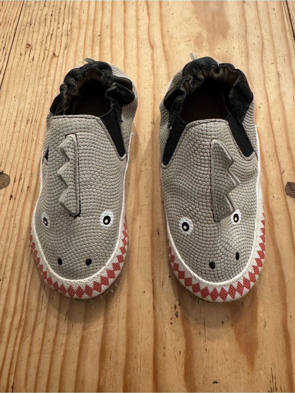 Robeez Grey Shark Toddler Slip-On Shoes with Red Accent